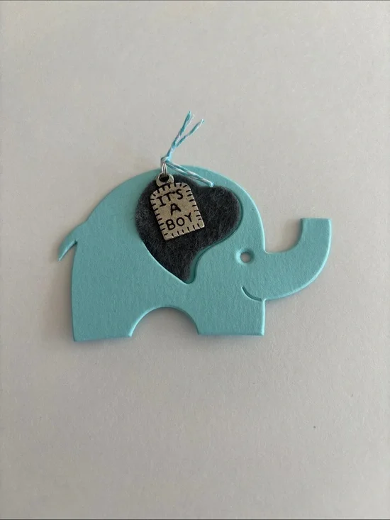 Light Blue Elephant Baby Announcement Tag - 