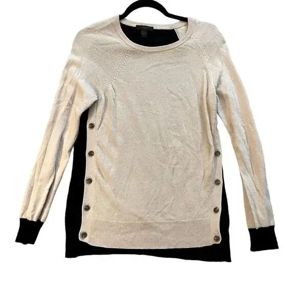 J. Crew Color Block Elbow Patch Cream Black Crew Neck Sweater