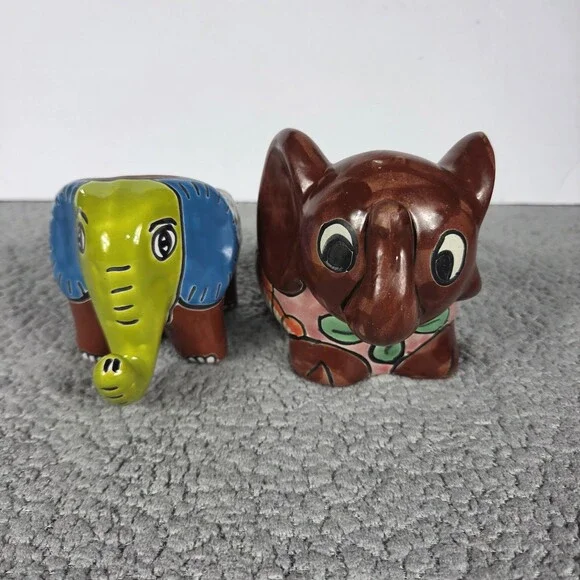 Talavera Elephant Mini Planter Set Hand Painted Mexican Art Colorful