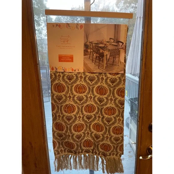 Farmhouse Rachel Ashwell Pumpkin Damask Table Runner Fall Decor 18x108‎
