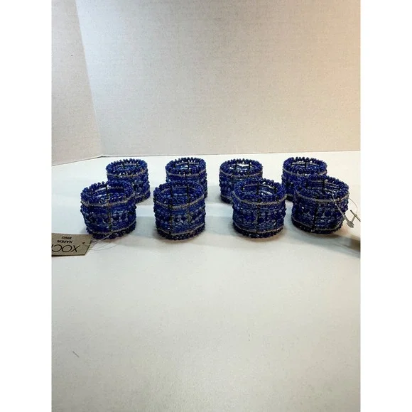 Xochi Napkin Rings Set Of 8 Blue Beaded Boho Bohemian Table Decor