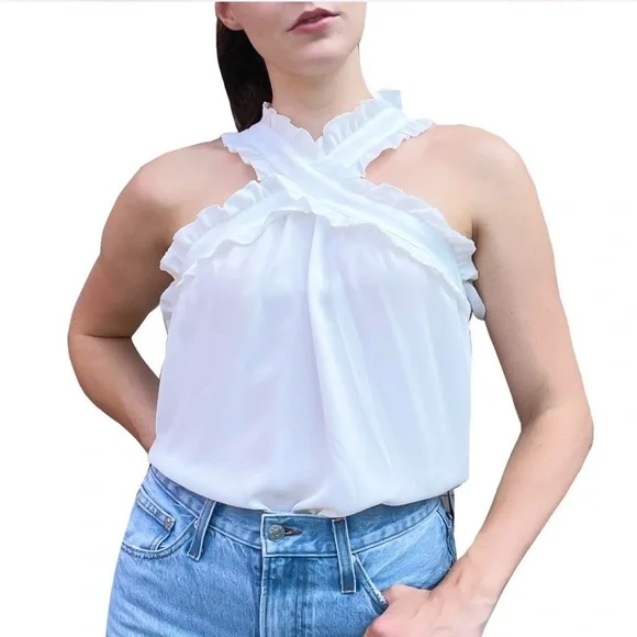 J.Crew Drapey Wrap Front Criss Cross Neck Ruffle Top size 8