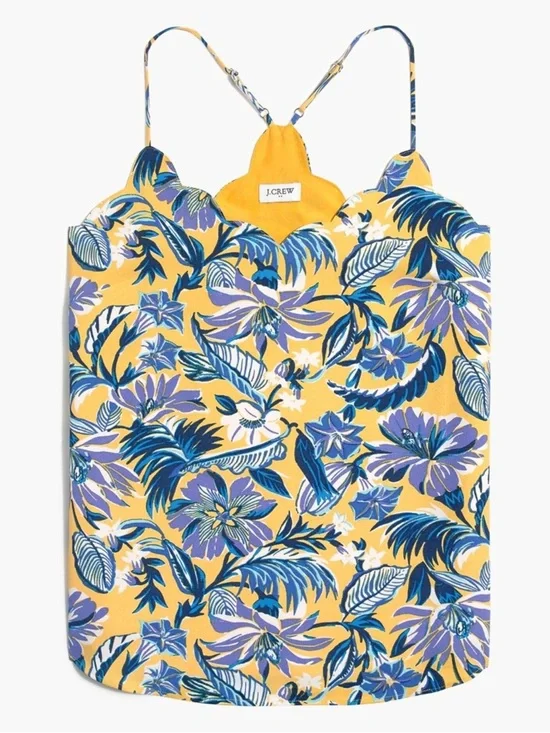 J. Crew Floral Scalloped Cami Tank Top Size 10 Yellow Blue NWT New