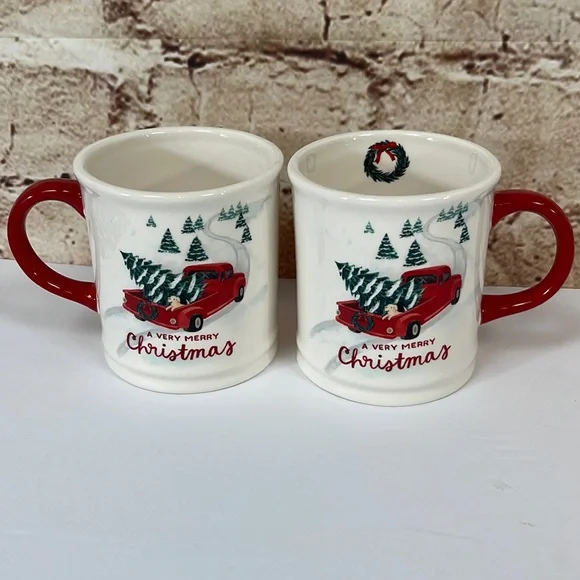 Set of Two Sur La Table Christmas Mugs