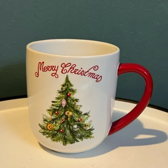 Sur La Table Merry Christmas Tree Mug with Red Handle