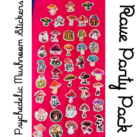 Psychedelic Mushroom Rave Stickers for Water Bottle, Laptop etc