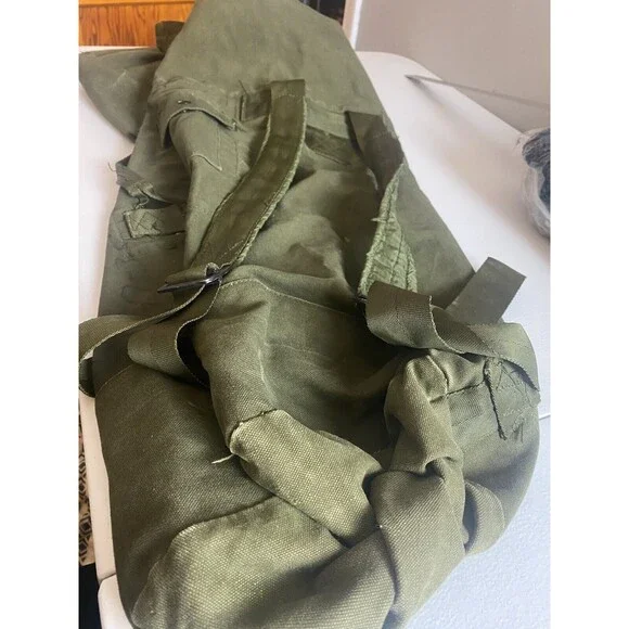 VINTAGE US ARMY Unisex Green Duffle Backpack Bag Size One Size Canvas Olive