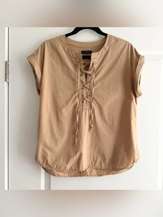 J. Crew Tan Lace Up Top