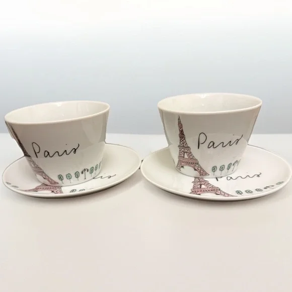 Sur La Table Small Plate And Cup Bowl Set Of 2 Paris Eiffel Tower Porcelain