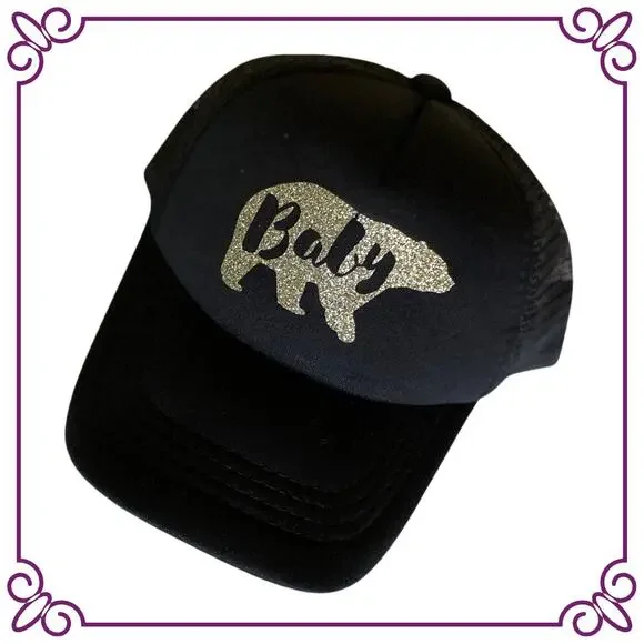 One Baby California Bear Trucker Hat Black & Silver NEW