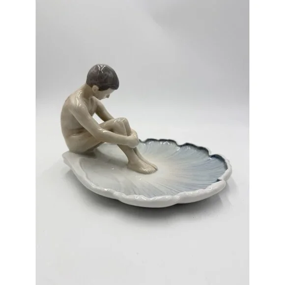Vintage Bing & Grondahl Lily Pad Dish Art Nouveau Meditation of Nude Boy # 1660