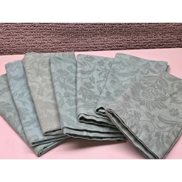 Ambiance Collections Sage Green Damask Floral Cotton Cloth Napkin Set of 6 18x18