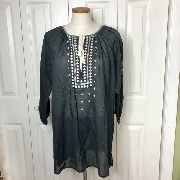 J. Crew black label embroidered peasant tunic top, tie front