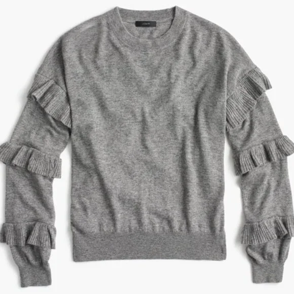 EUC Women's J. CREW Ruffle Sleeves Wool Blend Gray Sweater | Size‎ XS