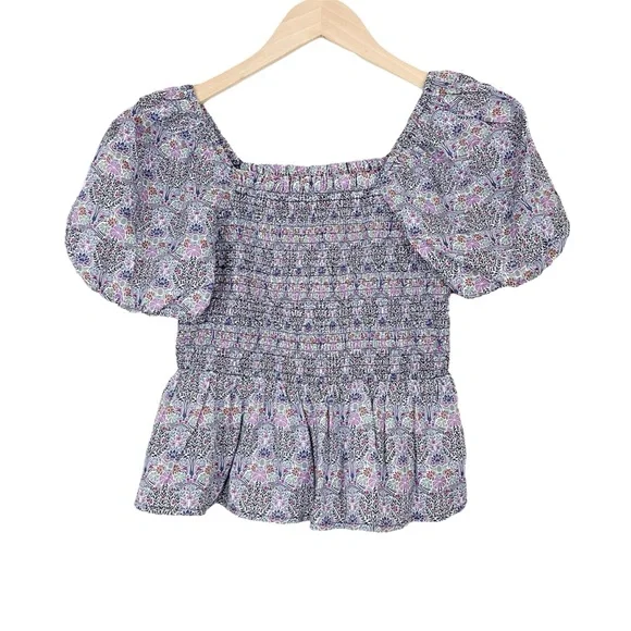 J. Crew Liberty Fabric Smocked Square Neck Top Medium Club Nouveau