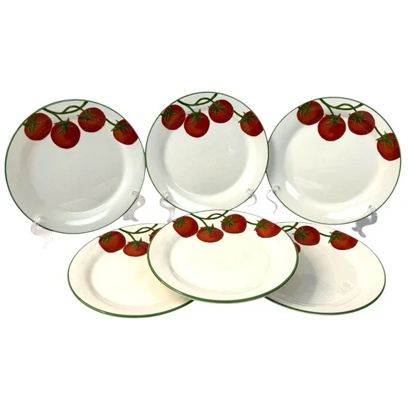 Sur La Table Tomato Vine Salad Luncheon Ceramic Plates 8 3/4