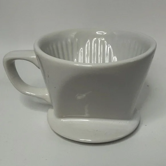 Sur La Table White Ceramic Stoneware Pour Over Coffee Dripper 3 Hole Flat Bottom