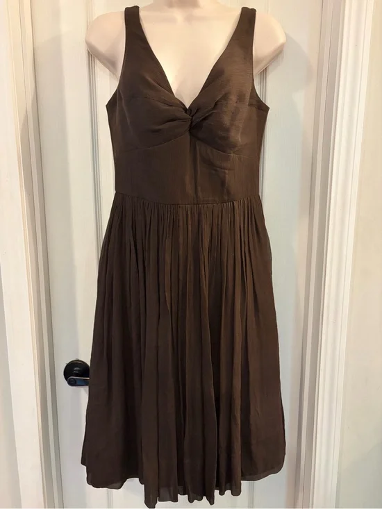 Vintage J.Crew 100% silk Sleeveless Twist-Front Brown Midi Dress
