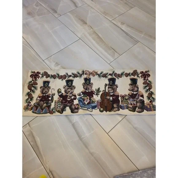 Tapestry Christmas Bears Table Runner 60