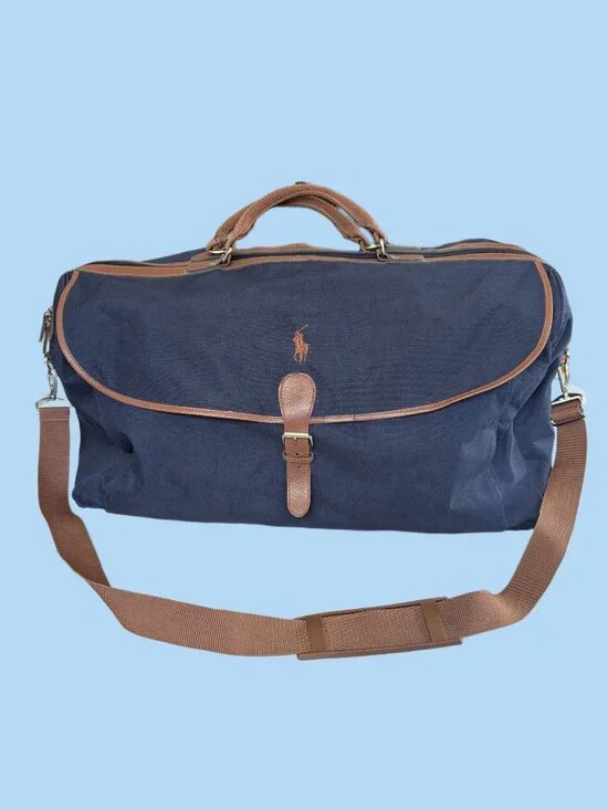 Polo Ralph Lauren Overnighter Duffel Bag - Retro 1990's - Rare Blue/Tan colors