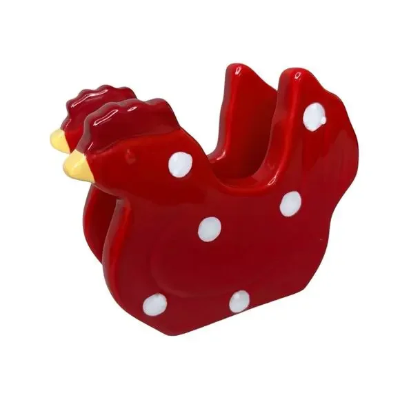 Sur La Table Red Polka Dot Chicken Ceramic Napkin Holder Farmhouse Kitchen Decor