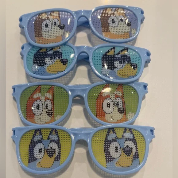 Set of 4 Bluey Party Sunglasses - Light Blue Cartoon Character Lenses