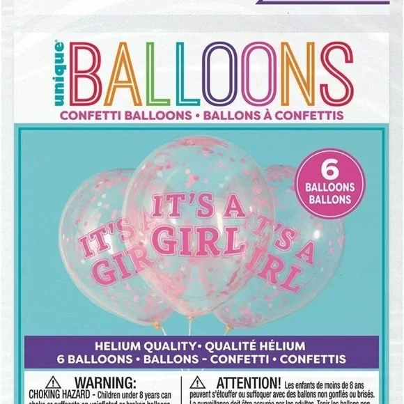 It's a Girl Latex Balloons Prefilled with Pink Confetti Party Supplies 6 Count