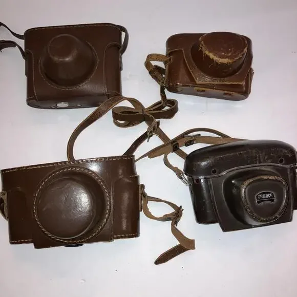 Lot Of 4 Vintage Brown Leather Camera Cases “LOOK”