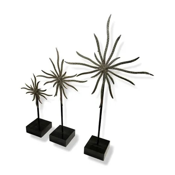 $295 Global Views Silver Starburst Set of 3 Large Decorative Figurine Sculpture