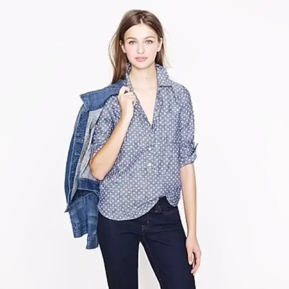 J. Crew circle print chambray popover Henley top