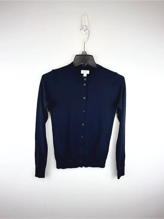 J.Crew Classic Cotton Crewneck Cardigan Sweater Black XXS