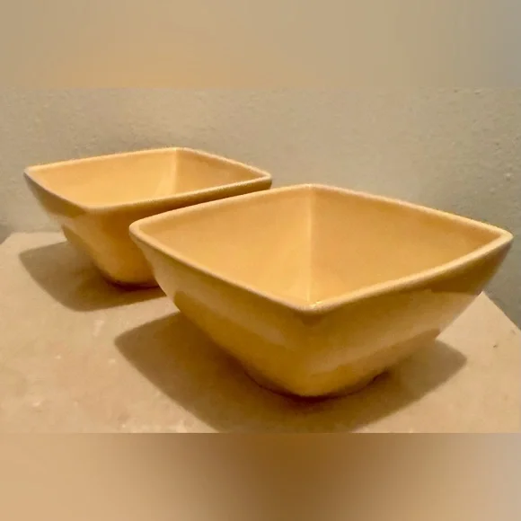2 Sur La Table yellow 5” square bowls. New