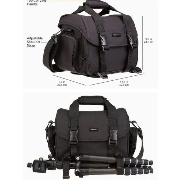 Amazon Basics Large DSLR Gadget Bag, Black with Orange Interior, Solid