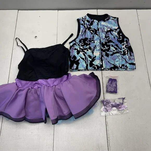 Weissman Dance Costume Set Girls XLC Multicolor Sequin Vest Tutu Dress 4 Piece