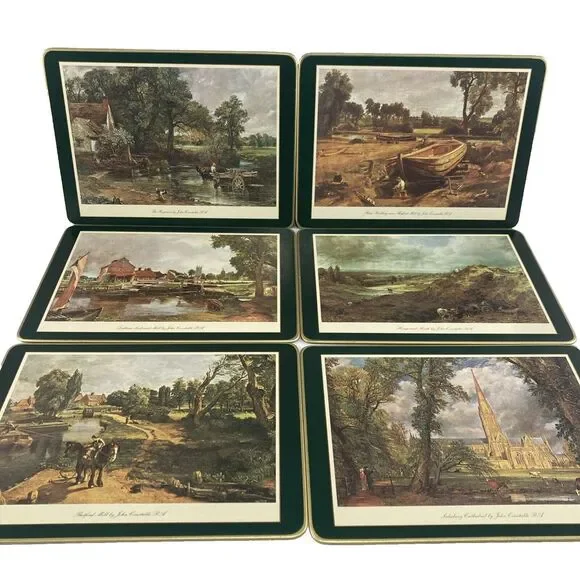 Vintage Clover Leaf Cork Back Table Mats‎ Set of 6 Landscapes by John Constable