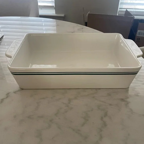 Sur la Table - Ceramic 13inch Dish, Dark Green Trim