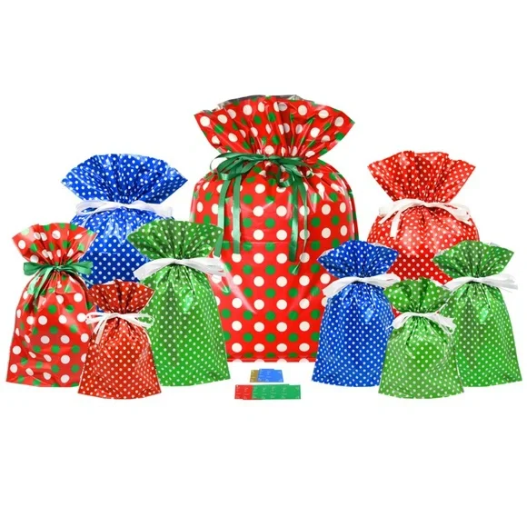Polka Dot Gift Bags Set - Red, Green, Blue