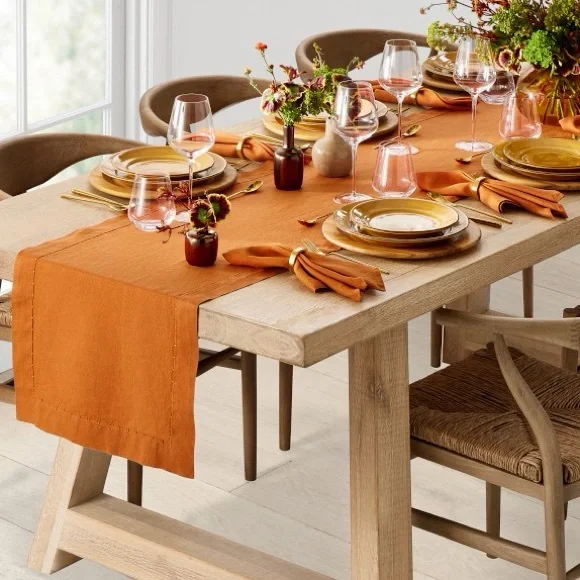 Williams-Sonoma Italian Washed Linen Table Runner •‎ Terracotta • 100% Linen