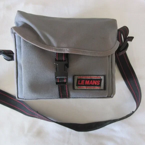vintage Le Mans Padded Camera Shoulder Bag- Model: LE-2010A, Gray/Blue