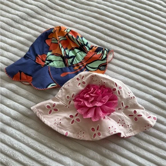 Kids Floral and Eyelet Hats - Blue and Pink