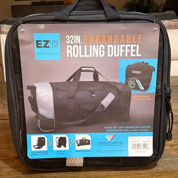 Black Expandable Rolling Duffel