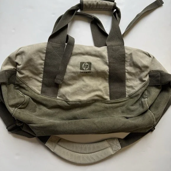 L.L. Bean Vintage Canvas Adventure Duffle‎ Bag HP Invent!! Olive Green Two Tone