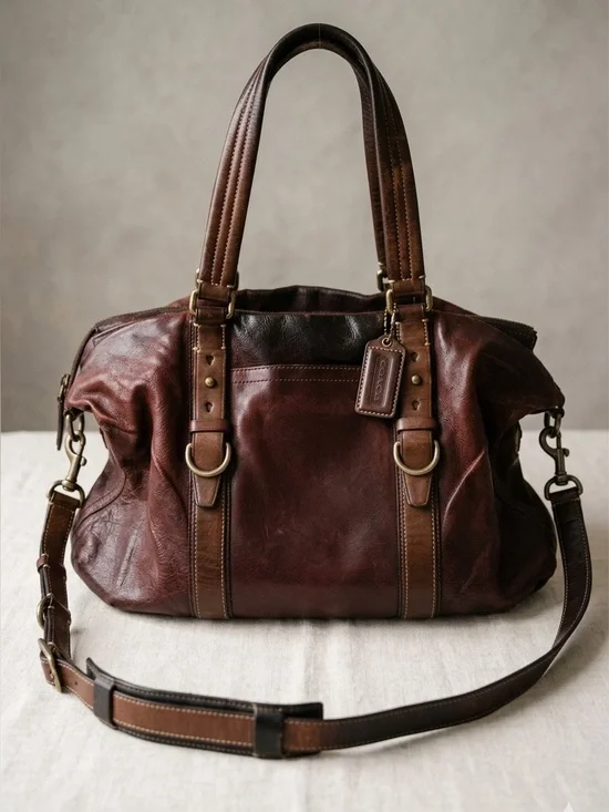 Coach Harrison East West Distressed Leather Satchel Messenger Crossbody Tote Bag