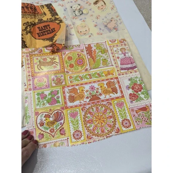 New and Used Vintage Gift Paper 60s 70s Prints Baby Shower Kids Weddings‎ Lot