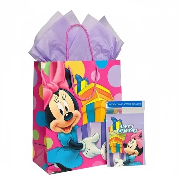 Disney‎ Hallmark Expressions Pink Minnie Mouse Birthday Gift Bag Set Kids Party
