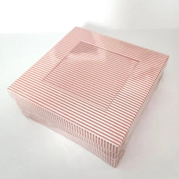 Hearth & Hand Magnolia Gift Boxes with Window 2 Pc Set Red White Striped NEW