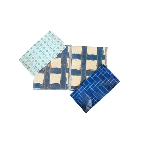 Vintage Gift Wrap Set Blue‎ Plaid Floral Grid Scrapbooking Paper Lot