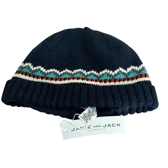 Janie and Jack Fair Isle Navy Winter Beanie Hat Size 4-5