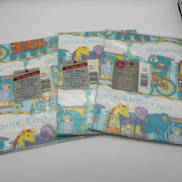 American Greetings Welcome‎ Little One Baby Train Gift Wrap Paper One Sheet x3