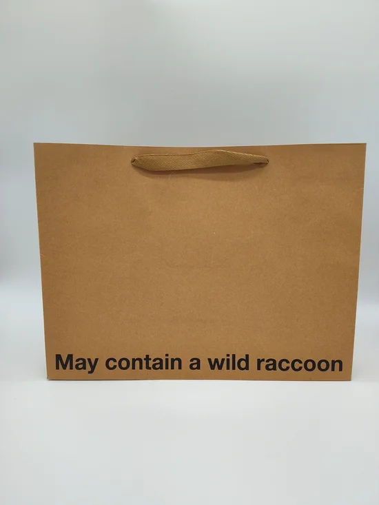 MILK TOAST “May Contain a Wild Raccoon” Large Funny Gift Bag Kraft Paper